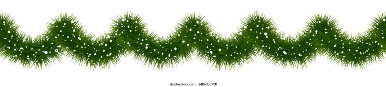 Festive Christmas mistletoe garland covered with snow.