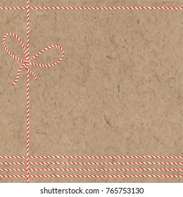 Festive Christmas or New Year background with twisted cord and place for text on kraft paper. Vector illustration can be greeting cards, invitations, and design element.