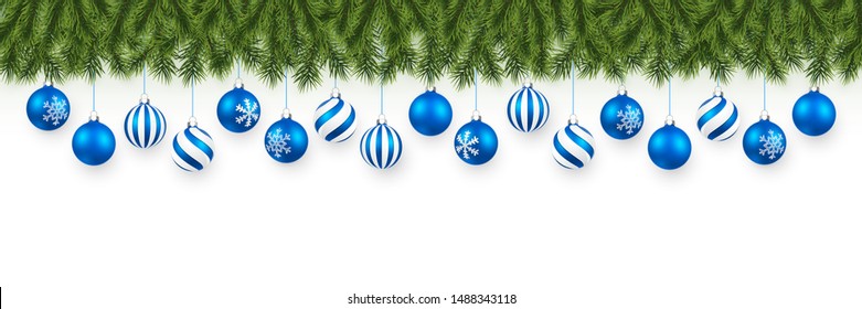 Festive Christmas or New Year garland. Christmas Tree Branches. Holiday's Background. Vector illustration.
