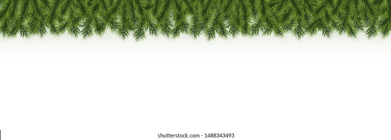 Festive Christmas or New Year garland. Christmas Tree Branches. Holiday's Background. Vector illustration.