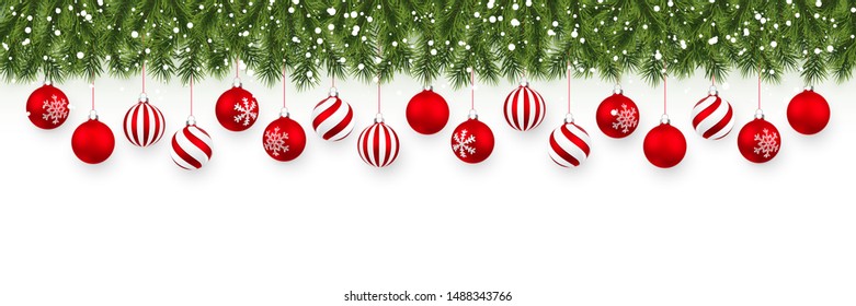 Festive Christmas or New Year garland. Christmas Tree Branches. Holiday's Background. Vector illustration.