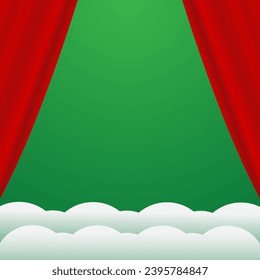 A festive Christmas and New Year vector poster illustration on a bright green background with red fabric and snow, perfect for spreading holiday cheer.