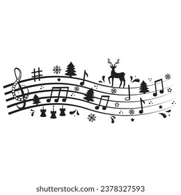 Festive Christmas notes with reindeer and Christmas trees, vector illustration