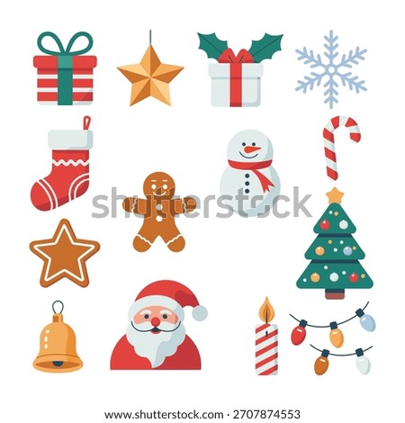 Festive Christmas Ornament Collection on White Background Representing Holiday Season Celebrations and Traditional Decorations for Winter Time Festivities and Events