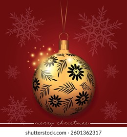 Festive Christmas ornament with a floral pattern design on a red background.
