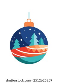 A festive Christmas ornament that features trees and snow decorations on it