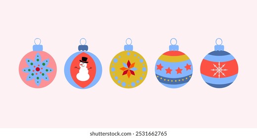 Festive christmas ornaments on a pastel background with copy space for holiday designs
