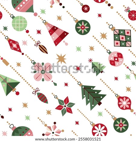 Festive Christmas ornaments and patterns on white background. Vector illustration