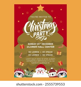 Festive Christmas Party Invitation Template with Santa and Gold Background
