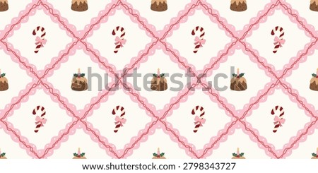 Festive Christmas Pattern with Cakes Candy Canes and Pink Frames for Holiday Decor