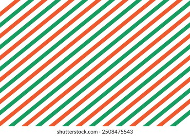 Festive Christmas pattern with diagonal green and red stripes on a white background. Candy cane repeating decoration wallpaper. Xmas peppermint present wrapping print design.