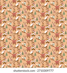 Patrón de Navidades festivas con animales lindos y diseño de Elementos de Festiva