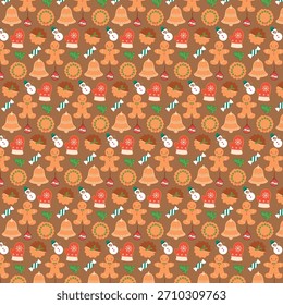 Padrão de Natal festivo com Gingerbread Homens Snowmen e Decorações de Férias