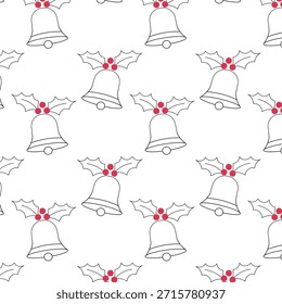 Festive Christmas pattern showcases decorative bells and holly leaves, perfect for holiday-themed projects, wrapping paper, and seasonal decor with a joyful ambiance