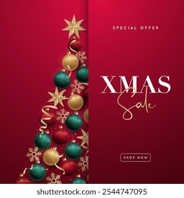 Festive Christmas sale ad with ornate tree design