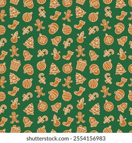 Festive Christmas seamless pattern with gingerbread cookies