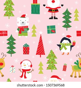 festive christmas seamless pattern on pink background