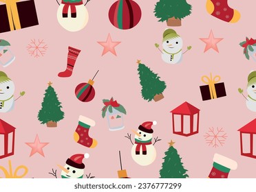 festliche Weihnachten - nahtloses Muster auf rosafarbenem Hintergrund
