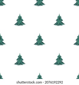 Festive Christmas seamless pattern with a print of fir trees on a white background. Vector illustration for festive design, packaging, wallpaper, fabric, textile, stationery, accessories.
