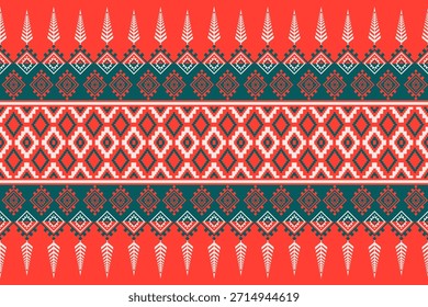 Festivo Natal sem emenda padrão com flocos de neve, velas, pinheiros e formas geométricas em vermelho, verde e branco no fundo preto. Perfeito para design de férias, têxtil e decoração.