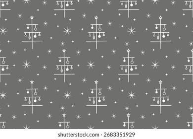 Festivo Natal sem emenda padrão. Natal, feriados de inverno. Árvore de Natal decorada com bolas de Natal, flocos de neve caindo. Para papel de parede, têxteis, embalagens, fundos ou sites.