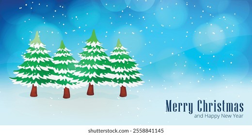 Festive Christmas Snowy Landscape with Pine Trees, Snowman, and Winter Magic