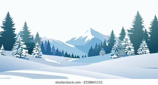 Festive Christmas Snowy Landscape with Pine Trees, Snowman, and Winter Magic