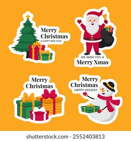 Festive Christmas Social Media Label Cartoon Hand-Drawn Templates Illustration