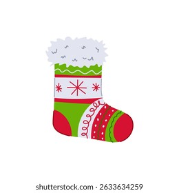 festive christmas sock cartoon. decoration gift, hanging santa, holiday cheer festive christmas sock sign. isolated symbol vector illustration