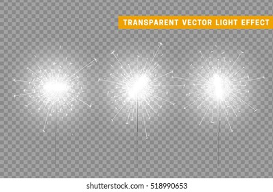 Festive Christmas sparkler decoration lighting element. Sparkler vector firework. Magic light isolated effect. For the background of the holiday and birthday