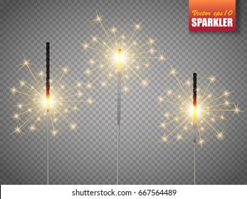Festive Christmas sparkler set isolated on transparent background. Vector eps10