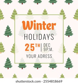 Festive Christmas square social media post. Colorful banners with new year elements. Design with tree gift boxes, socks, candy cane. event invitation, discount voucher, advertising, greeting card