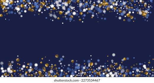 Festive Christmas star holiday background graphic design. Gold blue white twinkle decoration. Banner snowflake pattern. Christmas star doodle glitter. Award vibrant explosion.