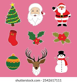A festive Christmas sticker set featuring icons of  Christmas