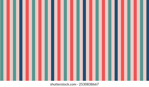 Festive Christmas striped background. Horizontal lines in blue, red and green colours. Retro colours background.