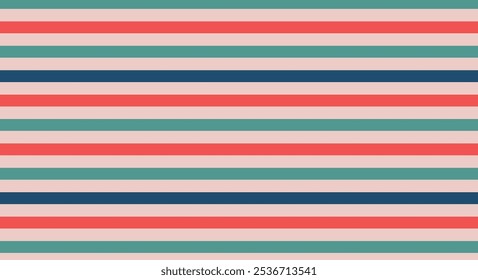 Festive Christmas striped background. Horizontal lines in blue, red and green colours. Retro colours background.