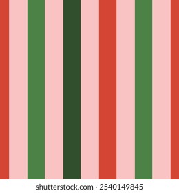 Festive Christmas striped seamless pattern. Horizontal lines in red and green colours. Retro colours background.