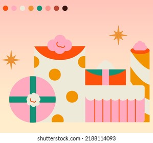 Festive Christmas and Thanksgiving Illustration Featuring Family Gathering, Holiday Food, and Seasonal Decor