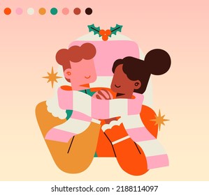 Festive Christmas and Thanksgiving Illustration Featuring Family Gathering, Holiday Food, and Seasonal Decor