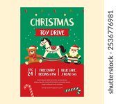 Festive Christmas Toy Drive Poster with Santa and Elf Illustrations