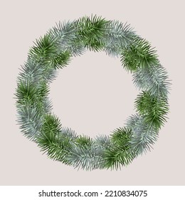 Festive Christmas traditional wreath decorative ornament made of spruce, pine, spruce branches
