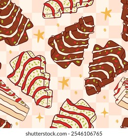 Festive Christmas Tree Cakes and Slices Pattern Background