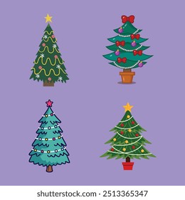 Festive Christmas Tree Collection Whimsical Flat Design Variations