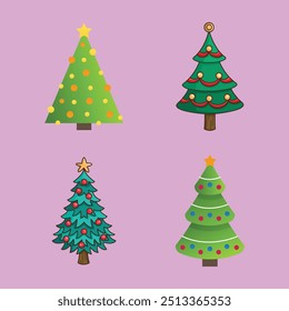 Festive Christmas Tree Collection Whimsical Flat Design Variations