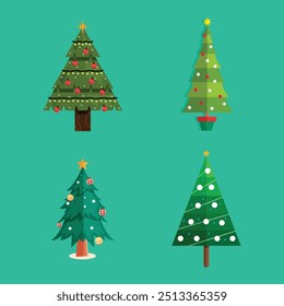 Festive Christmas Tree Collection Whimsical Flat Design Variations