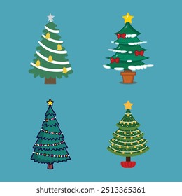 Festive Christmas Tree Collection Whimsical Flat Design Variations