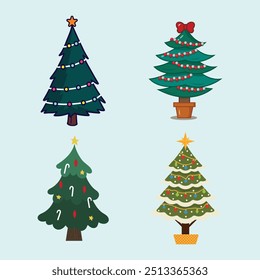Festive Christmas Tree Collection Whimsical Flat Design Variations
