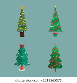 Festive Christmas Tree Collection Whimsical Flat Design Variations
