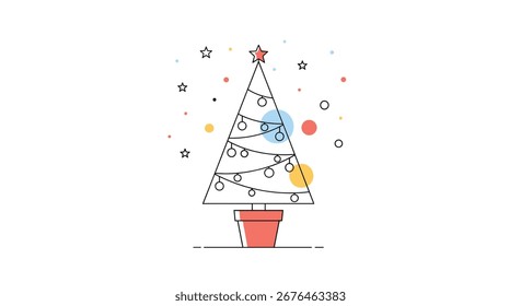 Festive Christmas Tree Decorated With Lights Baubles And Stars For Holiday Celebrations