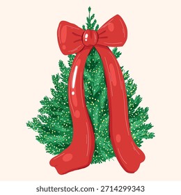 Árbol De Navidad Festivo Con Un Grande Arco Rojo Para La Decoración Y Celebración De Festiva